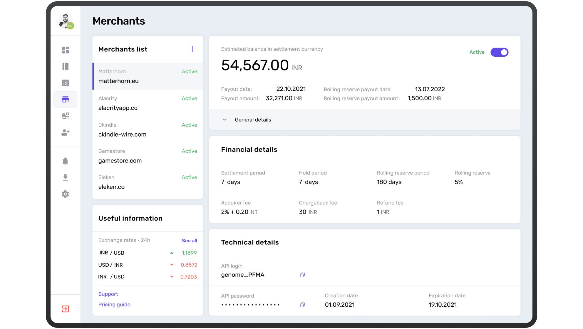 Transaction logs, balances, payout status